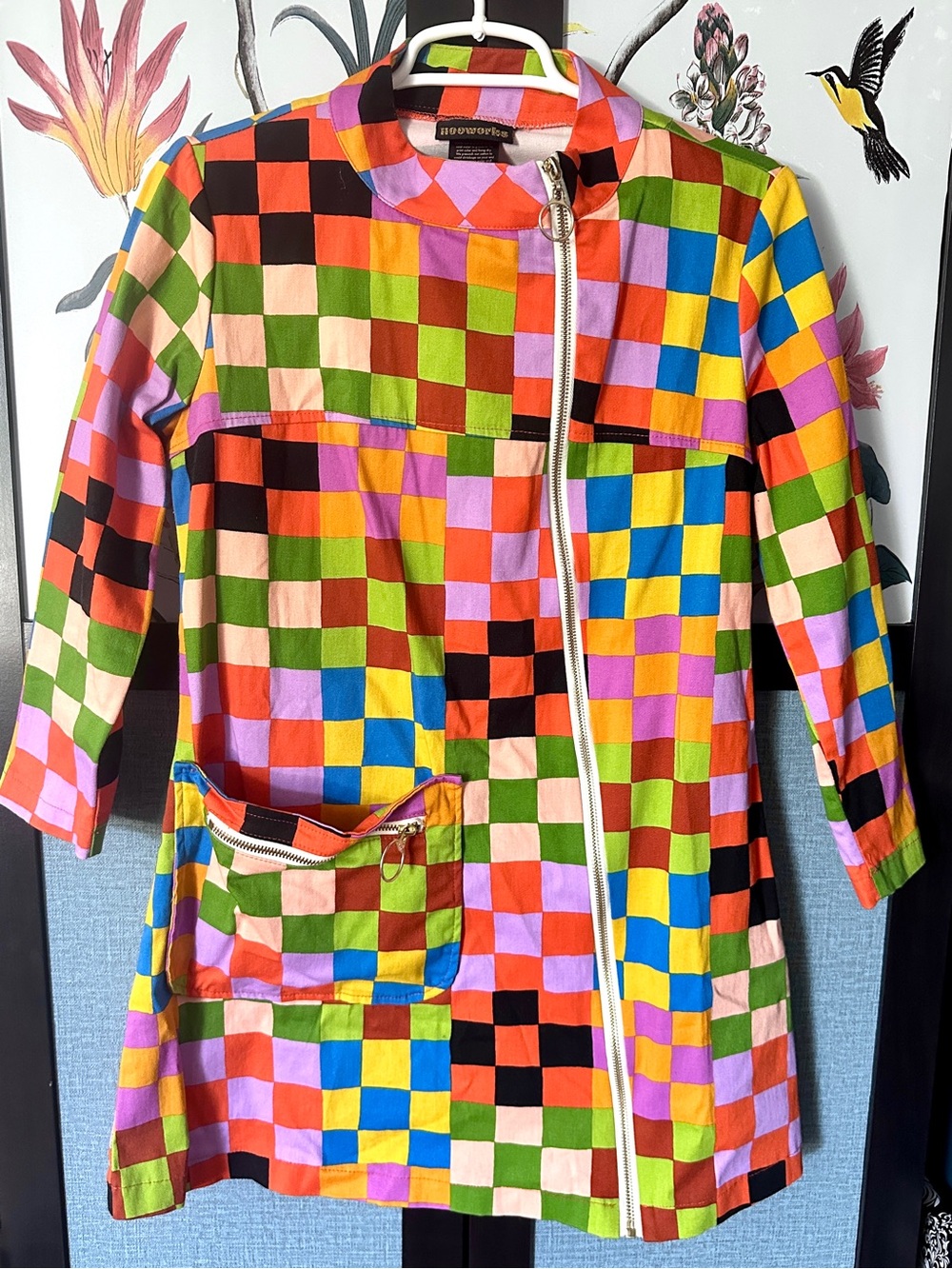 RARE Nooworks Carnival Art Teacher Top Dress Smock small women’s checkered